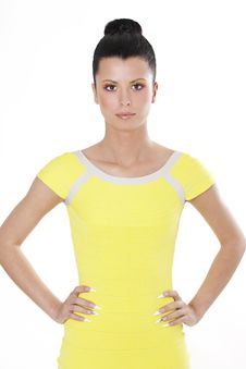 Fashion Brunette Woman In Yellow Dress Stock Images Fashion Brunette Woman In Yellow Dress Stock Images