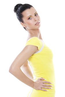 Fashion Brunette Woman In Yellow Dress Stock Photo Fashion Brunette Woman In Yellow Dress Stock Photo