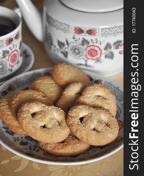 Cup of tea with sweet cookies. Cup of tea with sweet cookies