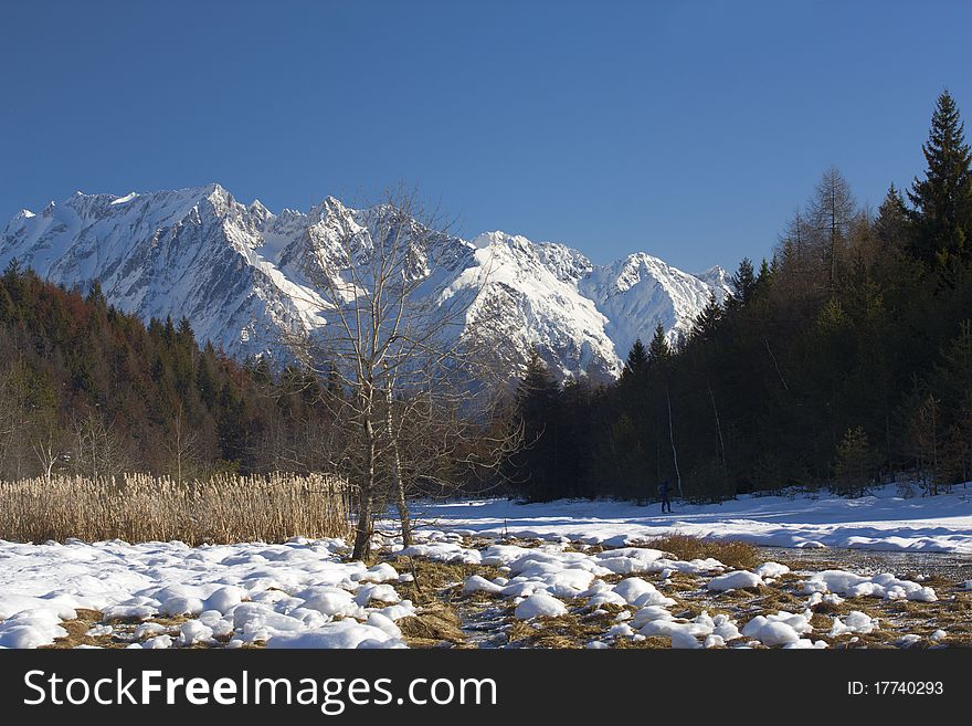 Winter mountain landscape on italian alps. This picture was taken on a sunny day.