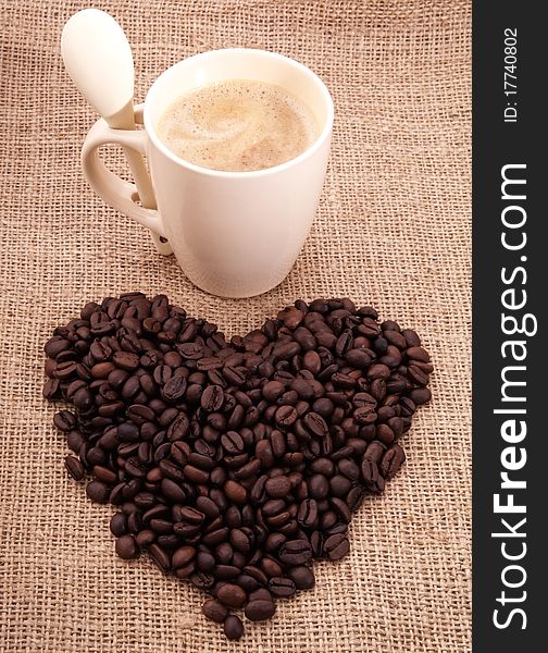 Coffee Beans With Cup On Canvas