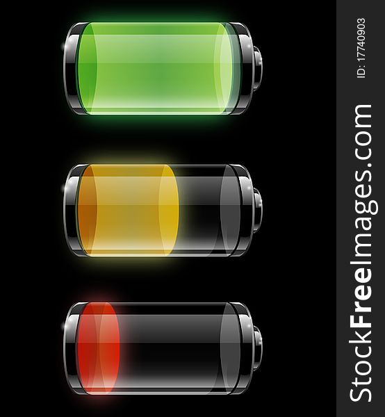 Batteries with different levels of charging. Batteries with different levels of charging