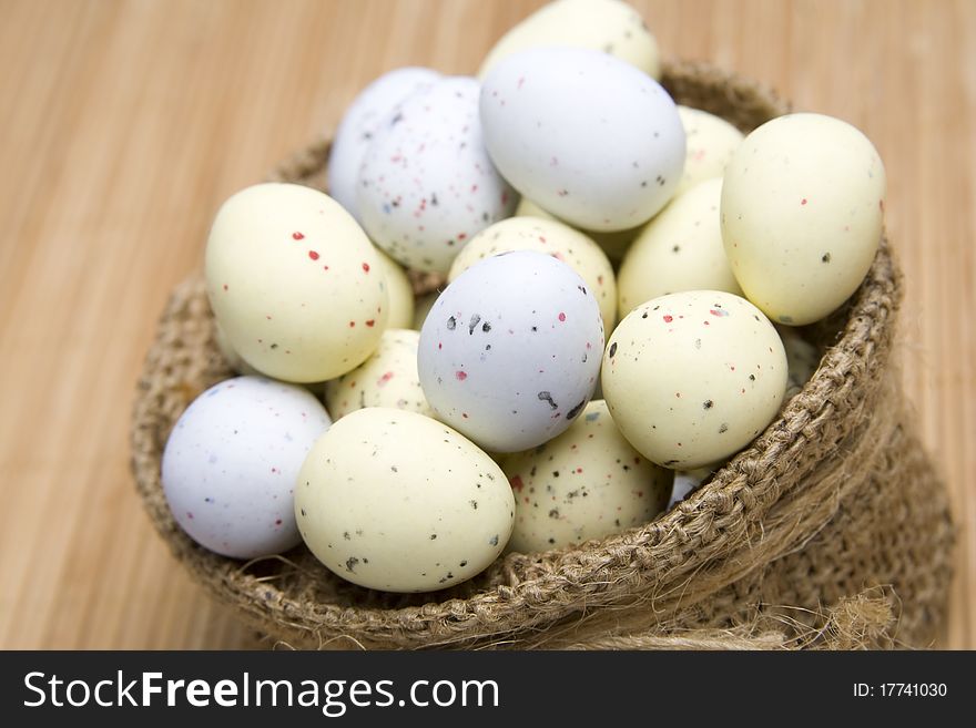 Chocolate Easter eggs are in a brown bag