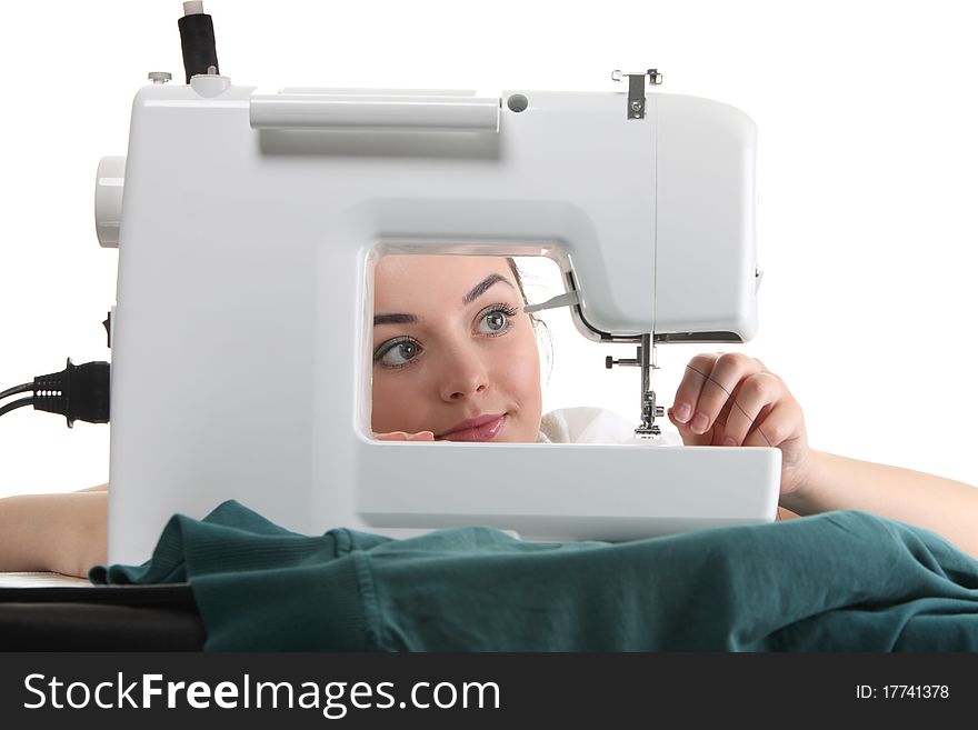 Woman seamstress work on the sewing-machine