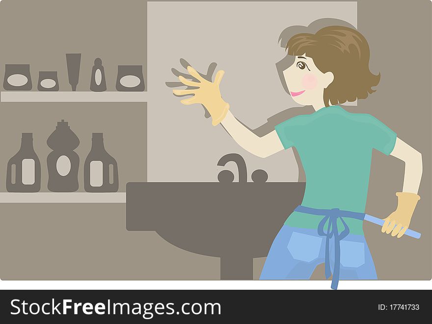 Image of funny housewife, hwo clean her home. Image of funny housewife, hwo clean her home