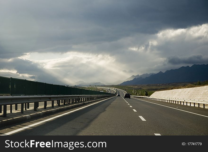 High-speed highway against the blue sky