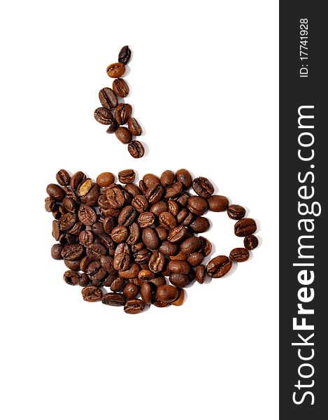 Cup of coffee beans isolated on whote background