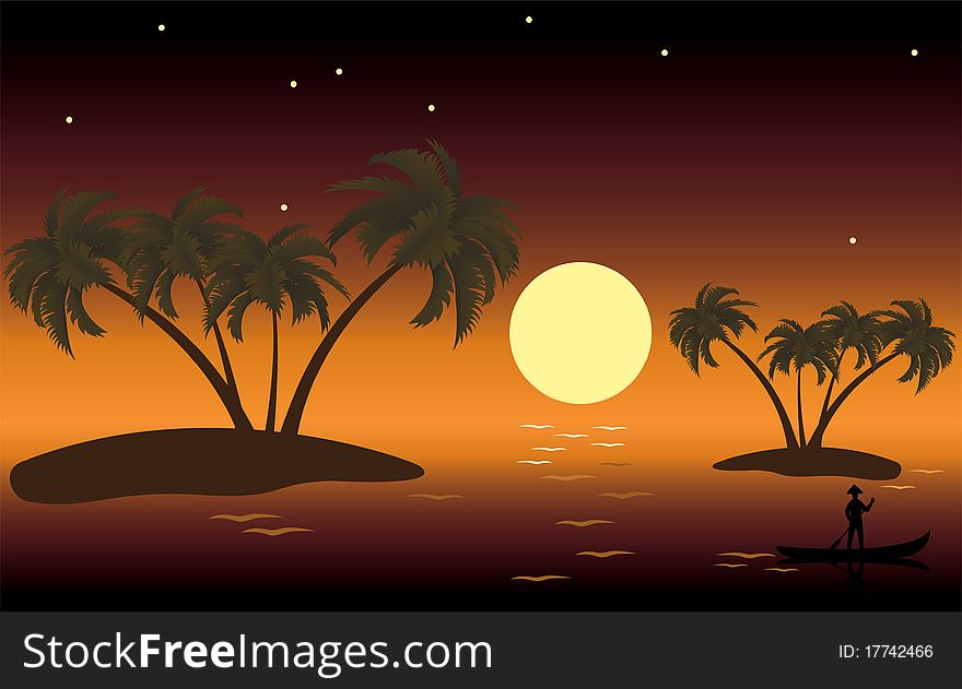 vector illustration of tropical palm islands