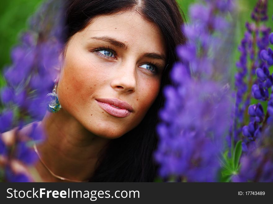 Woman On Pink Flower Field