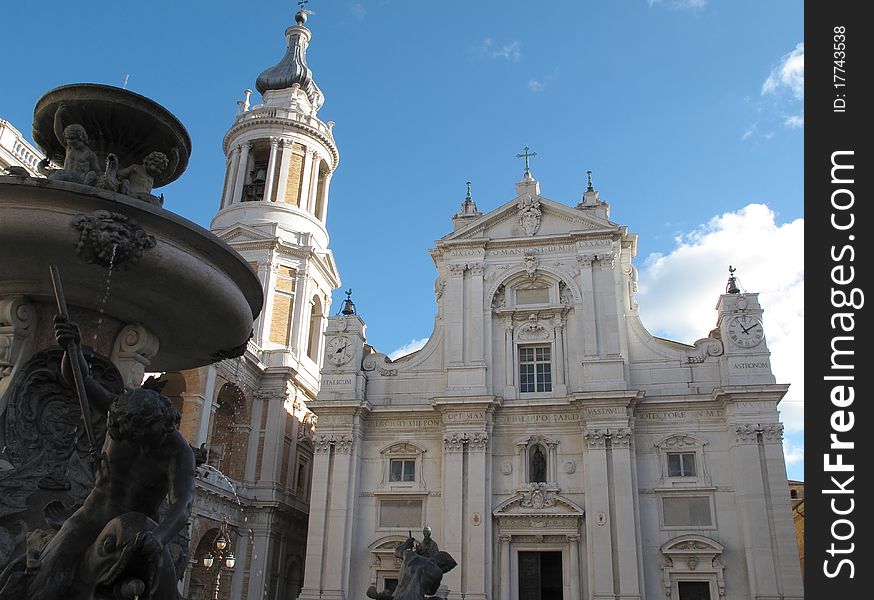 Scene of the central square of Black Madonna  with faÃ§ade of the Basilica. Scene of the central square of Black Madonna  with faÃ§ade of the Basilica