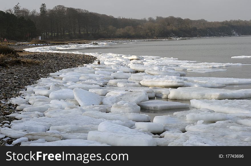 Ice Floe On Danish Beach In January