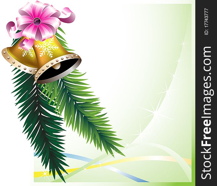 Bells and a sprig of fir on a green background. Bells and a sprig of fir on a green background