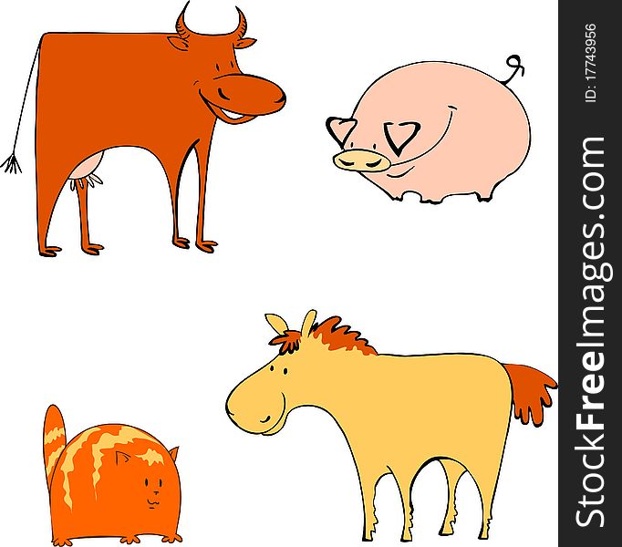 Farm animals - horse, pig, cow and cat