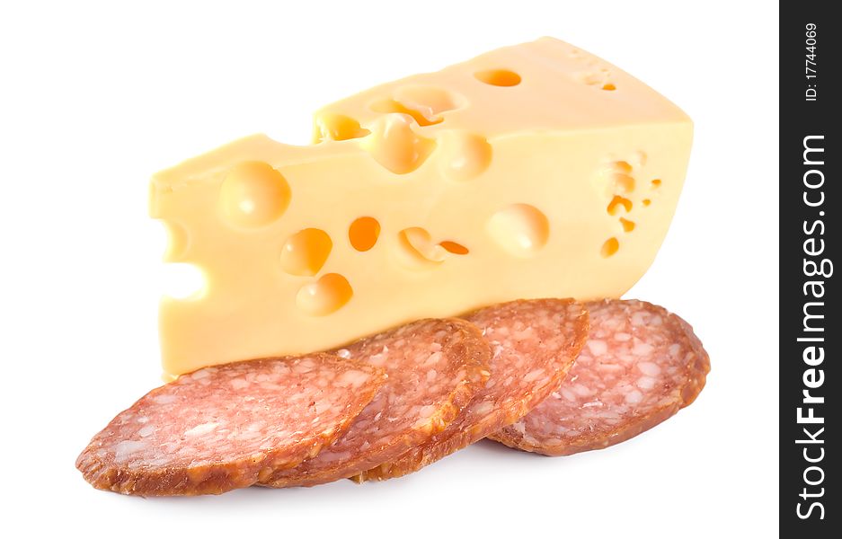 Cheese and Sausage isolated on white background