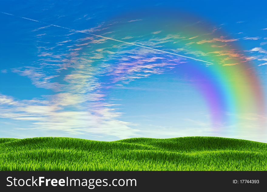 Landscape with rainbow in the warm summer weather. Nice background. Landscape with rainbow in the warm summer weather. Nice background.