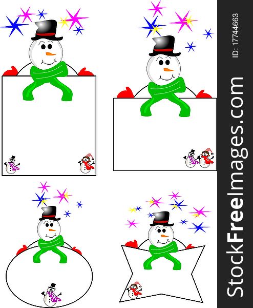 Tags for Christmas with snowman and stars on white. Tags for Christmas with snowman and stars on white