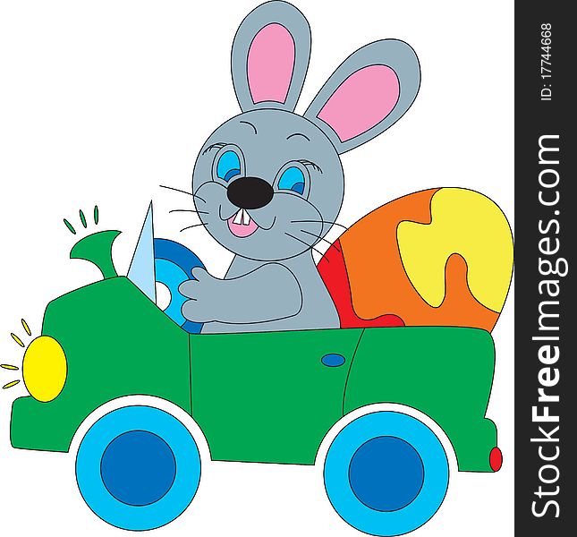 Easter Bunny in a car in white background