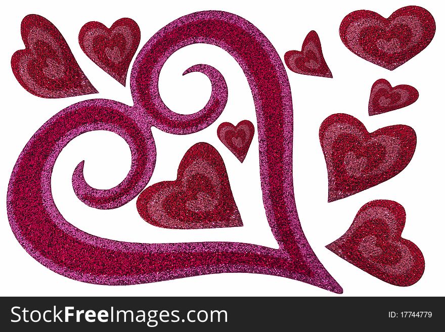 Red Valentine's Hearts of various shapes and sizes isolated on a white background.