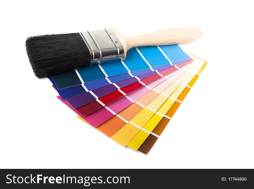 Paintbrush and swatches isolated on a white background. Paintbrush and swatches isolated on a white background