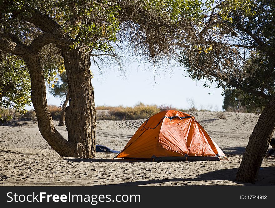 Campsite with Tent in Inner Mongolia, China