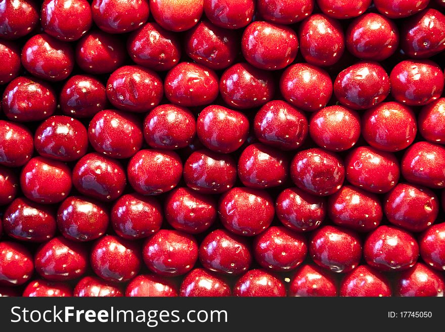 Fresh Cherries Are Stapled In Pattern