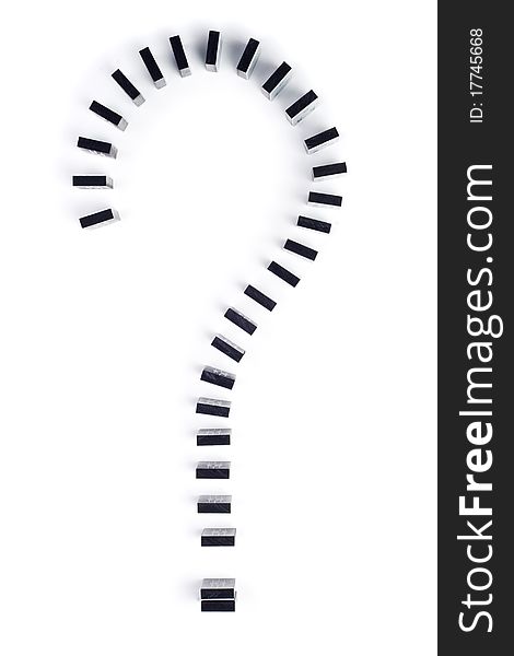 Question mark made with domino pieces on white background