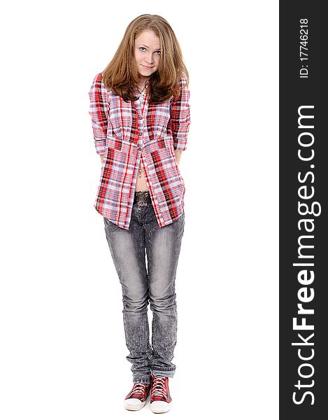 Portrait of a beautiful teenager on a white background