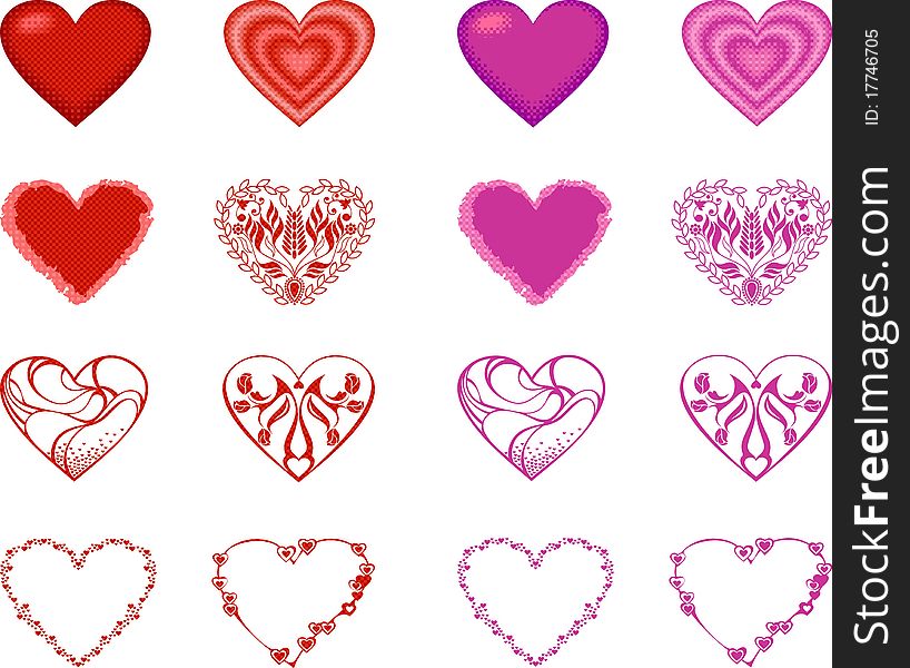 Set pink and red hearts. Set pink and red hearts.