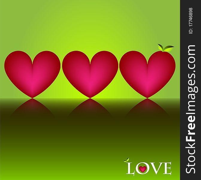 Red hearts placed in green background