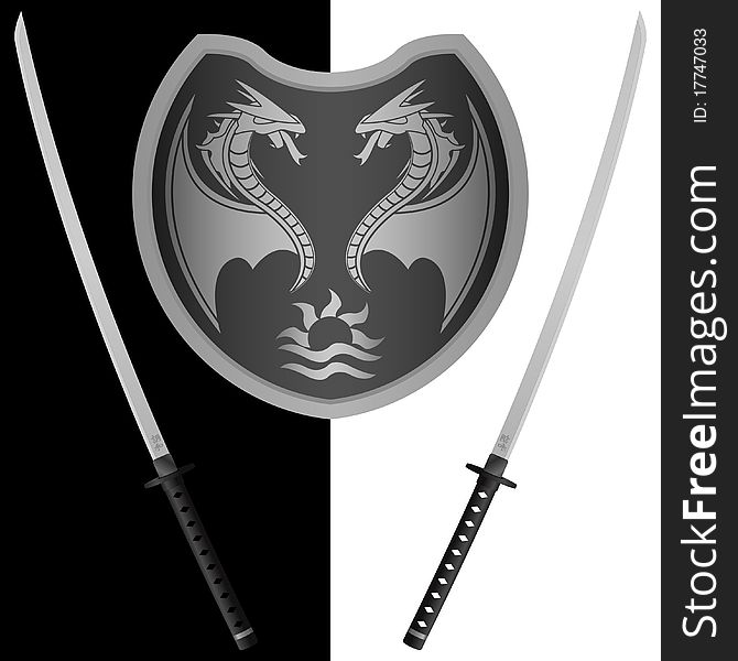 Fantasy shield and swords. eighth variant.  illustrator