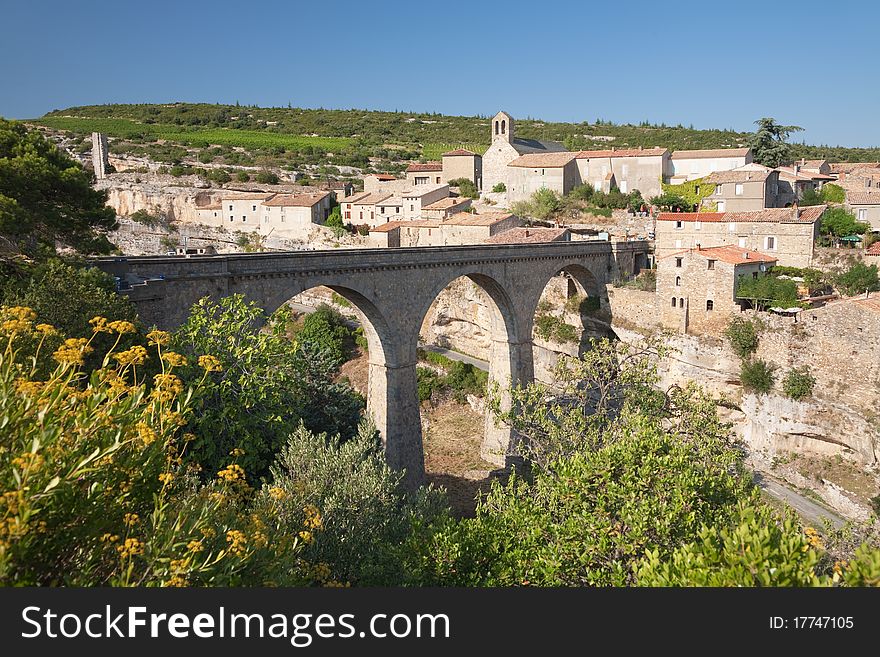 Minerve village and bridge in France in summer sun. Minerve village and bridge in France in summer sun