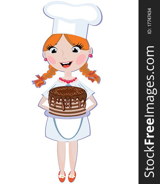 Girl cook with chocolate pie