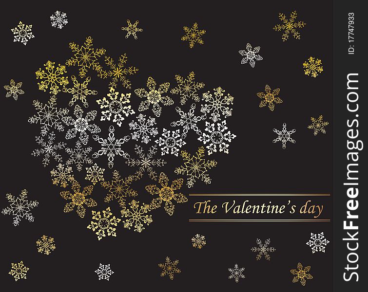 Heart from snowflakes. Valentine's day background.