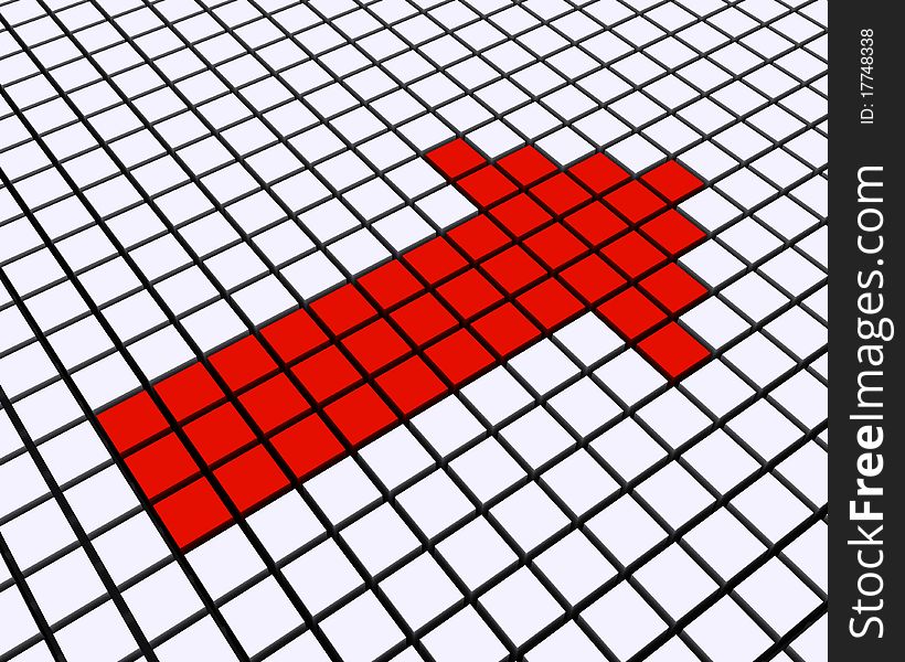 Arrow made from red cubes - this is a 3d render illustration