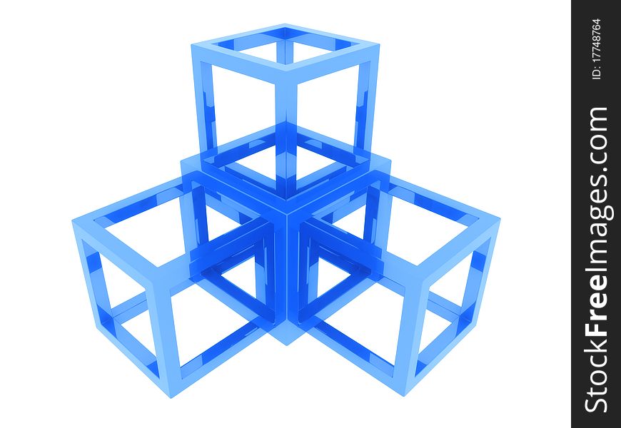 Illustration with abstract blue frame cubes (unity concept)