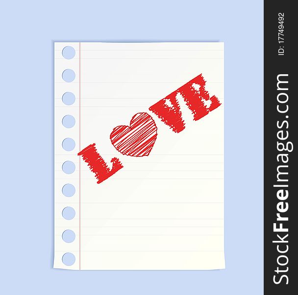 Text on a piece of paper and the word Love. O = heart. Text on a piece of paper and the word Love. O = heart.