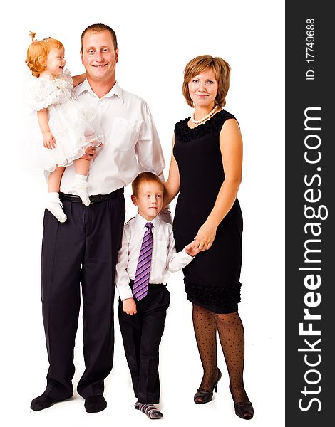 Happy family staying on a white background
