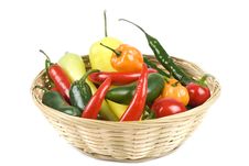 Basket Of Assorted Hot Peppers Isolated On White Royalty Free Stock Image Basket Of Assorted Hot Peppers Isolated On White Royalty Free Stock Image