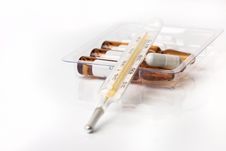 Thermometer Pill And Ampoules Stock Photography Thermometer Pill And Ampoules Stock Photography