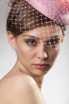Woman In Pink Bonnet With Voile Royalty Free Stock Photos