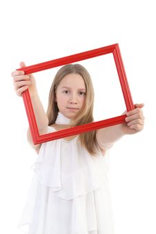 The Girl With An Empty Framework Royalty Free Stock Photography The Girl With An Empty Framework Royalty Free Stock Photography