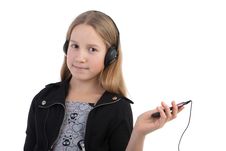 The Girl Listens To Music Stock Photos
