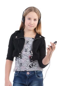 The Girl Listens To Music Stock Images