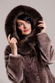 Young Woman In A Fur Coat Stock Images
