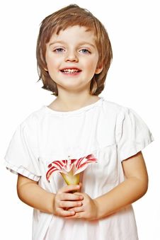 Little Girl Holding Lilly Flower Stock Images