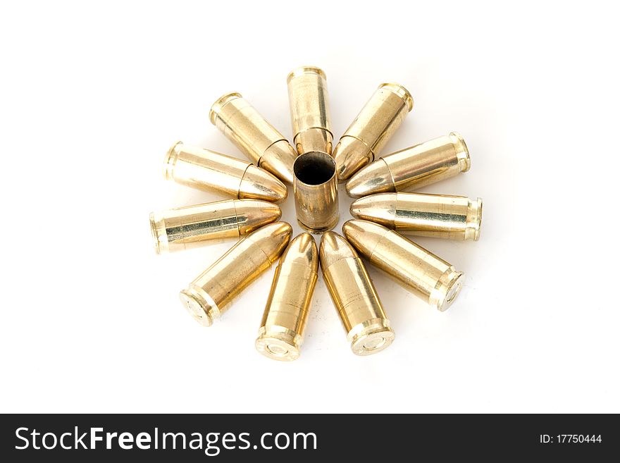 9mm bullets on white background