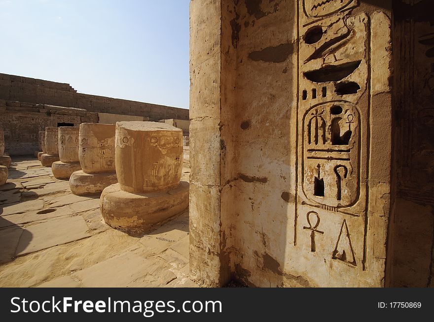 Heiroglyphs and relief of Medinat Habu. Luxor, Egypt. Heiroglyphs and relief of Medinat Habu. Luxor, Egypt