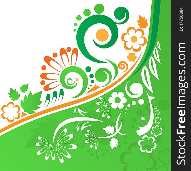 Green and orange colors design floral background