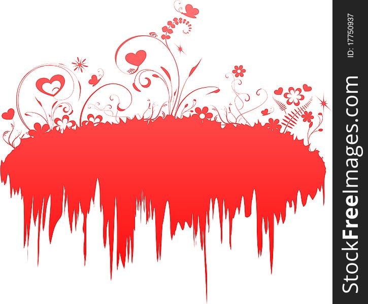 Red designer island with hearts and flowers. Red designer island with hearts and flowers