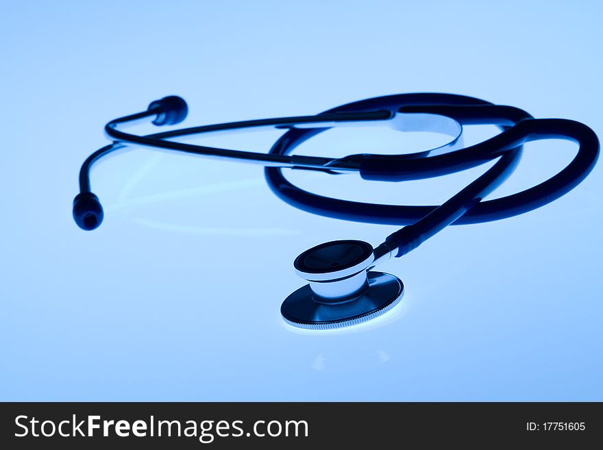 Beautiful stethoscope with reflection and blue tint